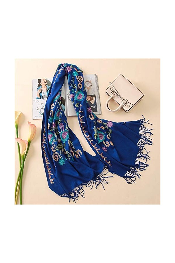 Bywenzai Foulard Foulards en Cachemire De Broderie De Qualité Design Vintage Hiver Femmes Écharpe Longue Taille Châles Et Env