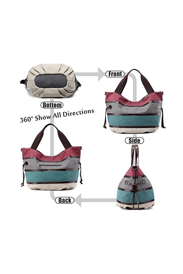 LOSMILE Femmes Sac à main, Sacs bandoulière en toile, Sacs dépaule Besaces Sac d’Ecole, Sacs de plage Cabas décontractés Car