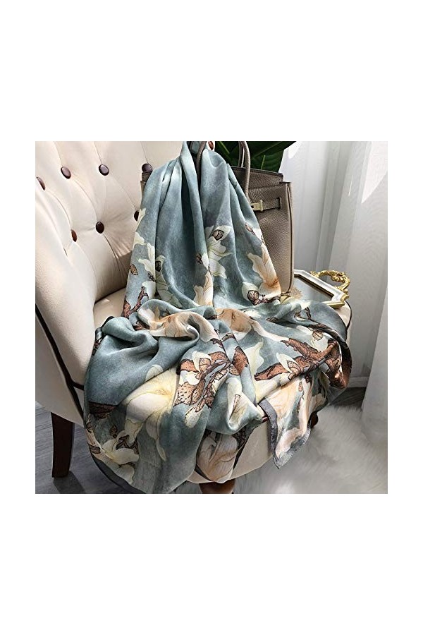 Dames de Grande Taille 180x90 Foulard de Soie Sati Écharpe Pashmina Shawl Wrap for Femmes Long Grand Chaud épais réversible C