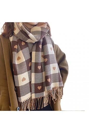 Foulard en Soie, écharpe Femmes en Forme de Coeur Plaid Double Face Doux Écharpe à Carreaux pour Femmes Laine Chaude Spinning