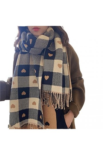 Foulard en Soie, écharpe Femmes en Forme de Coeur Plaid Double Face Doux Écharpe à Carreaux pour Femmes Laine Chaude Spinning