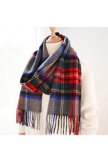 WYCSDD Écharpe en Cachemire Femmes Hommes Ecosse Classique Rouge À Carreaux Écharpes Étroites Doux Mode Casual Mince Chaud Ch