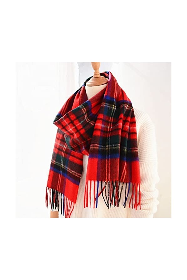WYCSDD Écharpe en Cachemire Femmes Hommes Ecosse Classique Rouge À Carreaux Écharpes Étroites Doux Mode Casual Mince Chaud Ch