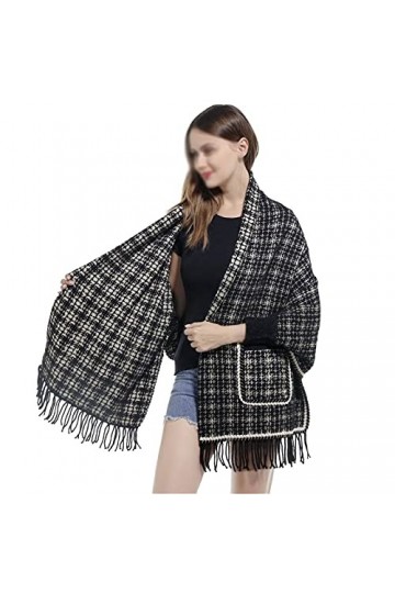 WUJNANG Cape à Franges Châle avec Poches écharpe à Double Usage Cadeau Femme,A-200x70cm