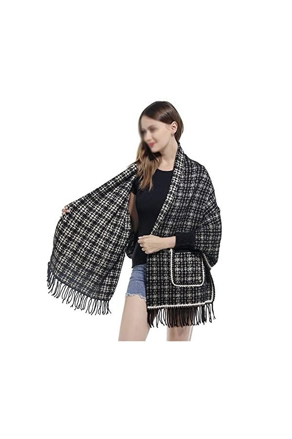 WUJNANG Cape à Franges Châle avec Poches écharpe à Double Usage Cadeau Femme,A-200x70cm