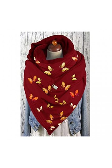 TYXL Foulard de Soie Femme, Écharpe femmes hiver papillon imprimé foulards femmes mode dames bouton douceur dames Wrap décont