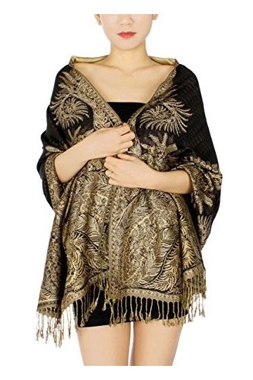 SERENITA Big Paisley Pashmina 01 Crème Marron foncé