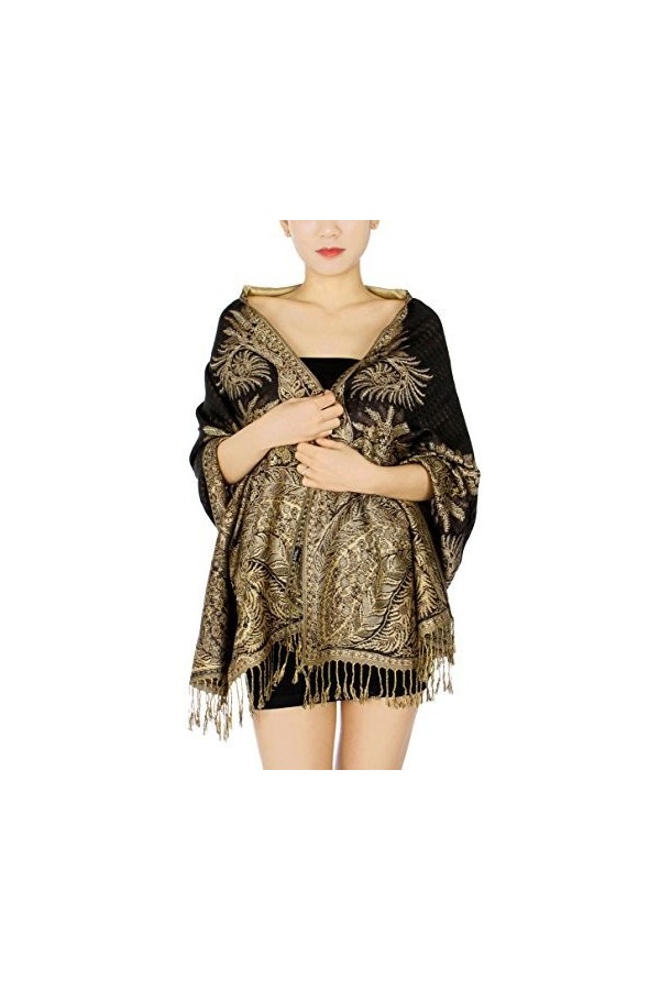 SERENITA Big Paisley Pashmina 01 Crème Marron foncé