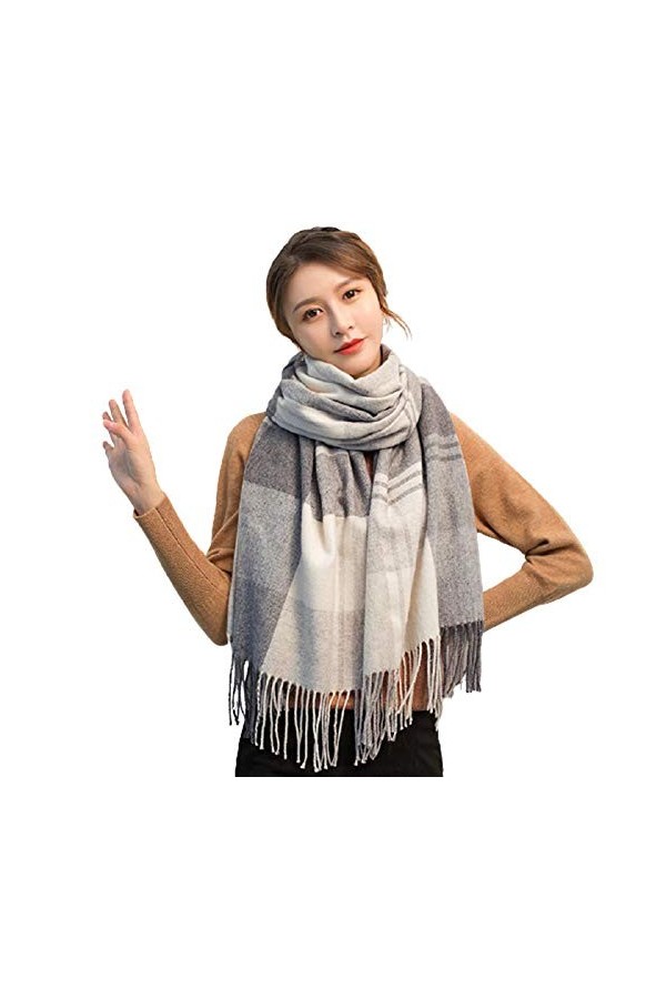 JUGUU Echarpes Decontracteécharpe En Laine À Carreaux Pour Femme Châles En Cachemire Wraps Pashmina-Couleur 5_180X70Cm