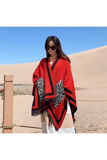WALLBIG Mode Femmes imprimé léopard Cachemire écharpe avec Poche Hiver Poncho châle Voyage Couverture écharpes Pashmina