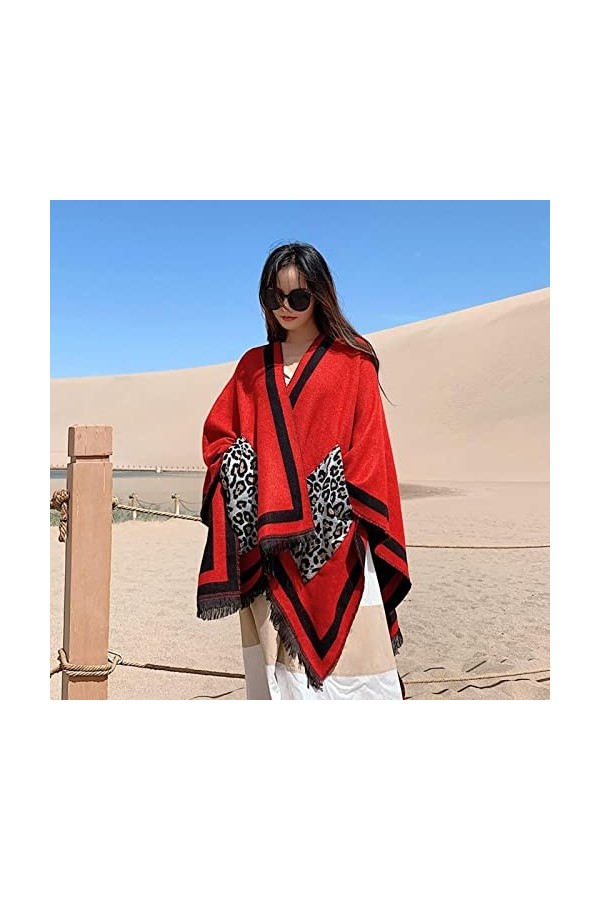 WALLBIG Mode Femmes imprimé léopard Cachemire écharpe avec Poche Hiver Poncho châle Voyage Couverture écharpes Pashmina