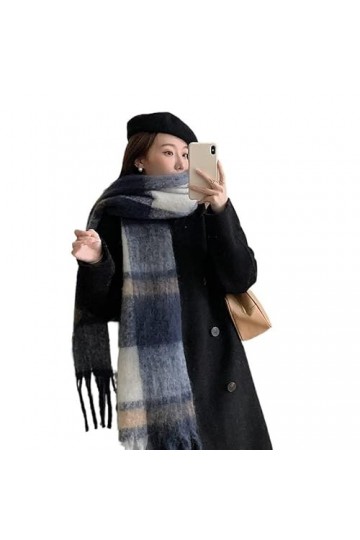 DAFLIN Echarpes Femme， Écharpe à Carreaux Verte for Femmes, Hiver Pashmina châles Cachemire épais enveloppes Dame Gland échar