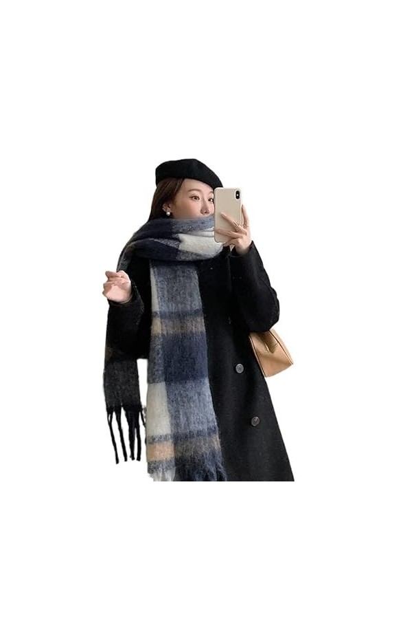 DAFLIN Echarpes Femme， Écharpe à Carreaux Verte for Femmes, Hiver Pashmina châles Cachemire épais enveloppes Dame Gland échar