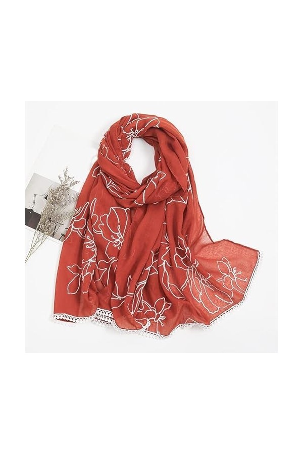 AAOTE Plain Embroider Lace Floral Viscose Shawl Scarf, Muslim Stitch Hijabs Wraps Pashmina Stole Scarves Silk Scarf Color : 