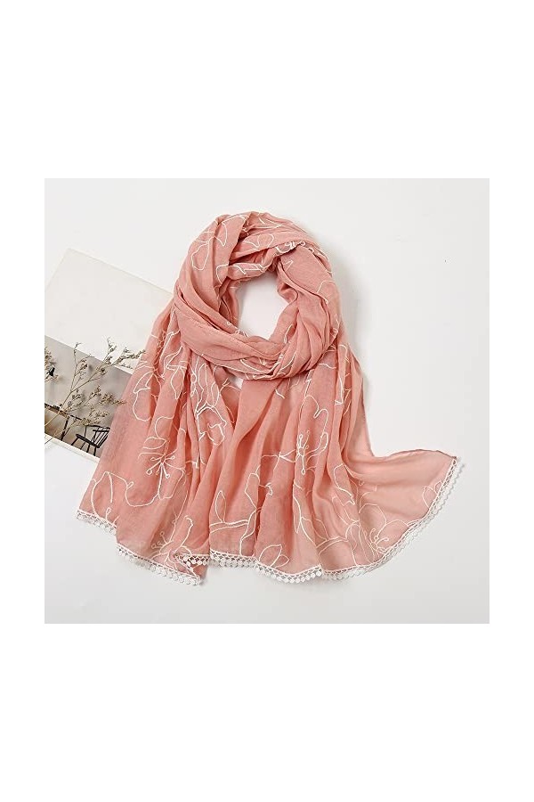 AAOTE Plain Embroider Lace Floral Viscose Shawl Scarf, Muslim Stitch Hijabs Wraps Pashmina Stole Scarves Silk Scarf Color : 