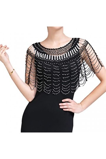 Youllyuu Cape de soirée style années 1920 avec perles, Capelet noir argenté, taille unique