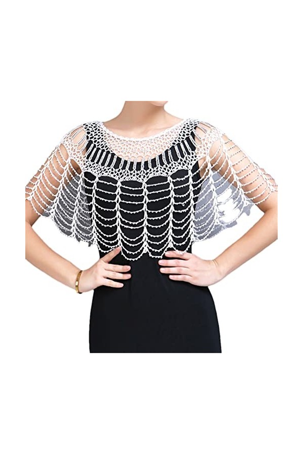 Youllyuu Cape de soirée style années 1920 avec perles, Capelet noir argenté, taille unique