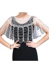 Youllyuu Cape de soirée style années 1920 avec perles, Capelet noir argenté, taille unique