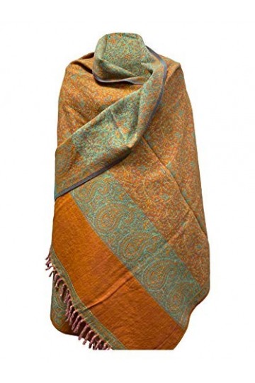 Écharpe dhiver en pure laine de yak - Motif floral - Orange clair - Décoration - Unisexe - Double face, Brpwn, taille unique