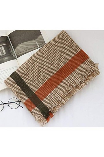 Foulard Pied De Poule pour Femmes,Écharpe Chaude Confortable Winter Joker Grande Long Pashminas Echarpe Toute Saison Brown-20