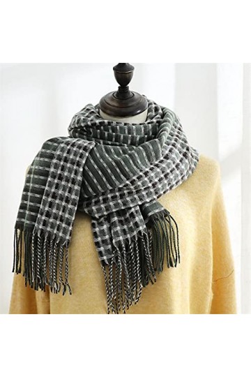 LuisFranklin Foulard Echarpe Femme Soie Cheveux Écharpe Thermique À Carreaux Design Vintage pour Femme Vert