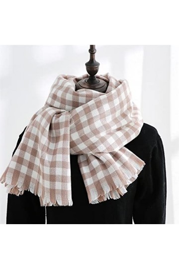 Foulard Echarpe Femme Soie Cheveux Mesdames Design Classique Style Littéraire Plaid Filles Longue Écharpe Épaisse Lightkhaki