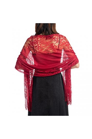 Youllyuu Écharpe en dentelle légère pour femme des années 1920, Écharpe rouge vin, taille unique