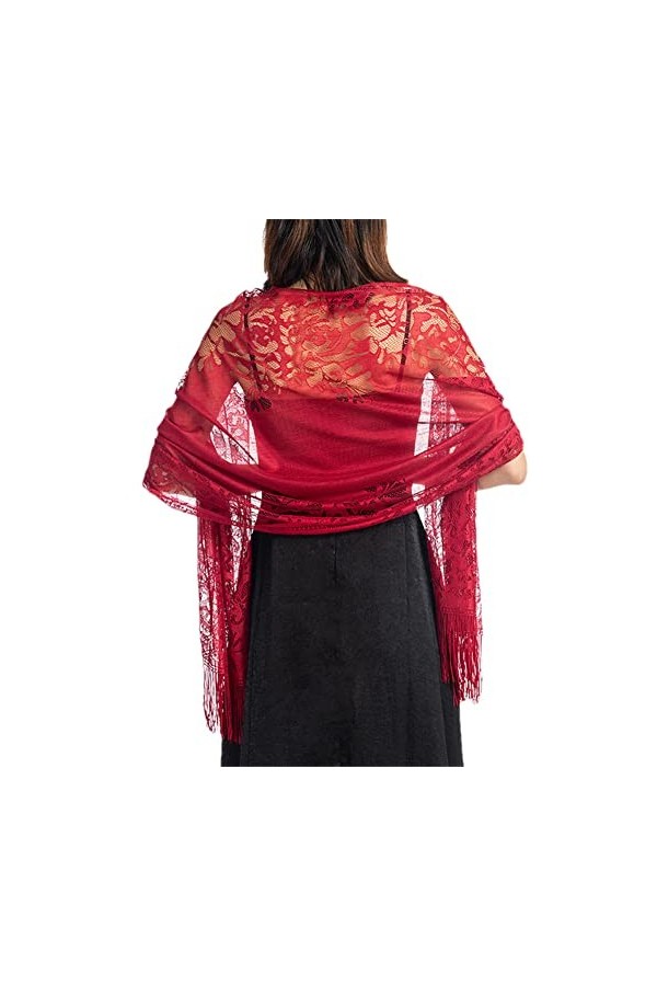 Youllyuu Écharpe en dentelle légère pour femme des années 1920, Écharpe rouge vin, taille unique