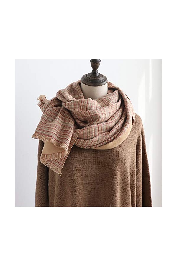 GCC Écharpe à Carreaux Réversible Classique Automne Et Hiver Nouveau Châle écharpe en Cachemire épais Et épais avec Bords Bru
