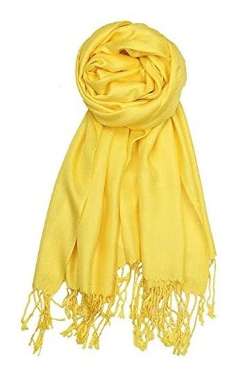Achillea Grande écharpe pashmina douce et soyeuse en couleurs unies, jaune, 27"W x 78"L