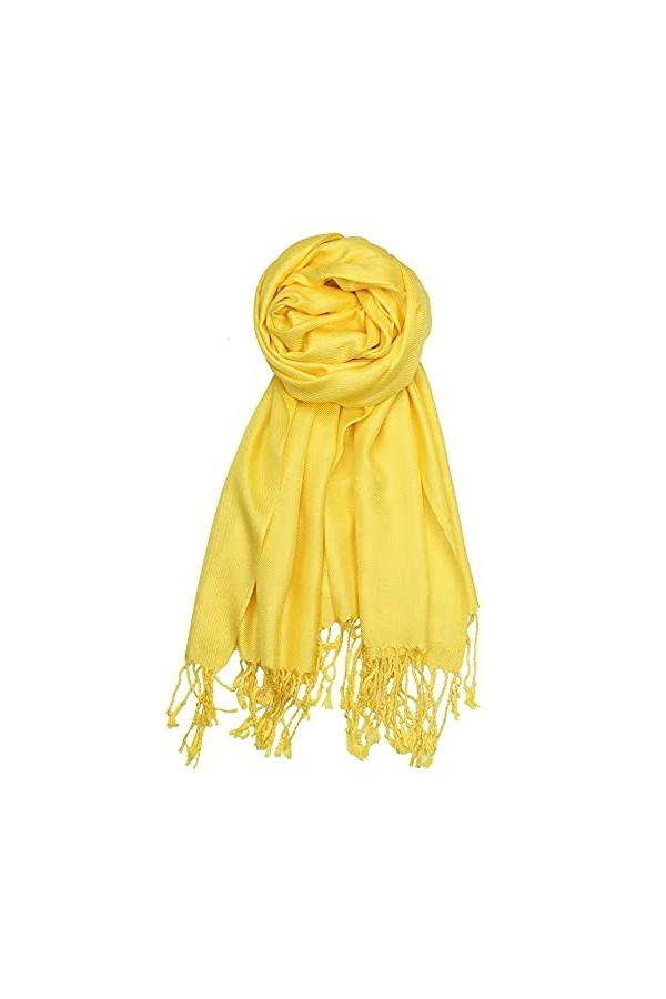 Achillea Grande écharpe pashmina douce et soyeuse en couleurs unies, jaune, 27"W x 78"L
