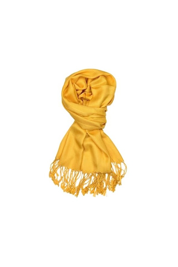 Achillea Grande écharpe pashmina douce et soyeuse en couleurs unies, jaune, 27"W x 78"L