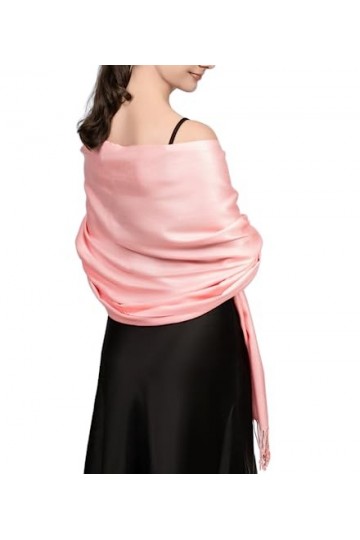 Achillea Grande écharpe pashmina douce et soyeuse en couleurs unies, rose, 27"W x 78"L