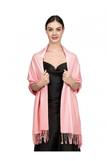 Achillea Grande écharpe pashmina douce et soyeuse en couleurs unies, rose, 27"W x 78"L