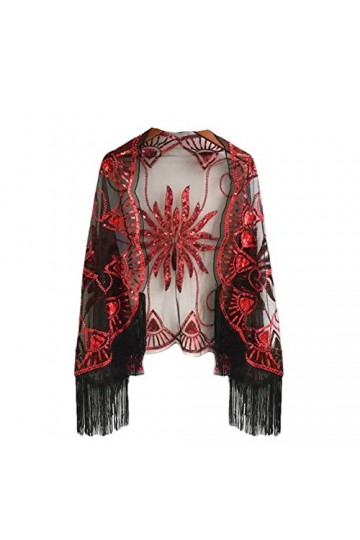 Youllyuu Écharpe à paillettes pour femme style années 1920 - Style vintage - Pour mariage, bal de fin dannée, soirée, Rouge,