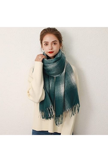 Foulard Femme Soie Cheveux pour De Hiver en Echarpe Écharpe À Carreaux Femmes Nouvelle Mode Tendance Décontracté Dégradé Fran