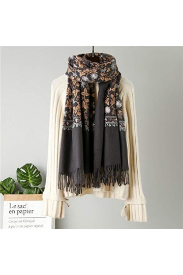 DMXYZZM Écharpe Écharpe De Broderie De Fleurs pour Les Femmes Kaki Écharpes dhiver De Style Ethnique Cachemire Poncho Femme 