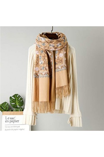 DMXYZZM Écharpe Écharpe De Broderie De Fleurs pour Les Femmes Kaki Écharpes dhiver De Style Ethnique Cachemire Poncho Femme 