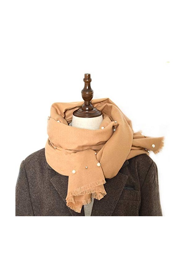 CCBUY Écharpes dhiver pour dames châle, mode hiver doux femmes gland perle jaune écharpe en peluche confortable long châle W