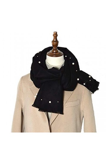 CCBUY Écharpes dhiver pour dames châle, mode hiver doux femmes gland perle écharpe noire en peluche confortable long châle W