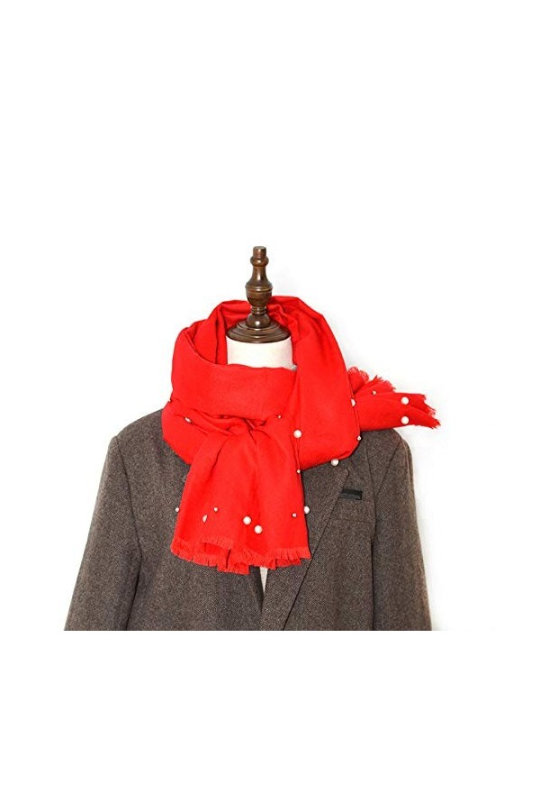 CCBUY Écharpes dhiver pour dames châle, mode hiver doux femmes gland perle rouge écharpe en peluche confortable long châle e