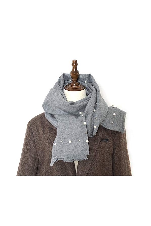 CCBUY Écharpes dhiver pour dames châle, mode hiver doux femmes gland perle gris écharpe en peluche confortable long châle en