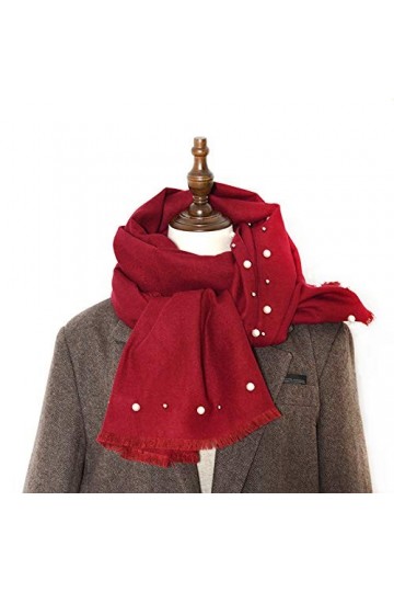 CCBUY Écharpes dhiver pour dames châle, mode hiver doux femmes gland perle rouge foncé écharpe en peluche confortable long c