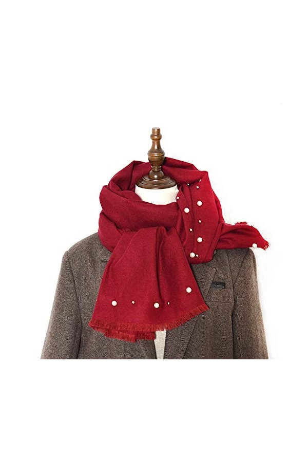 CCBUY Écharpes dhiver pour dames châle, mode hiver doux femmes gland perle rouge foncé écharpe en peluche confortable long c