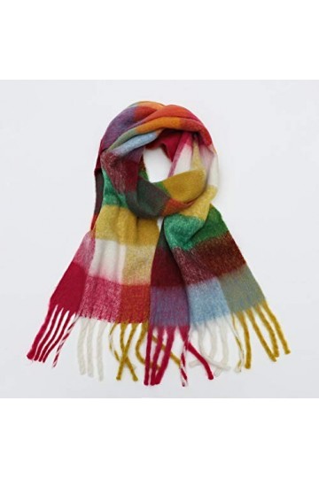 hkwshop Châles Nouveaux Femmes Écharpe à Carreaux Hiver Pashmina Châles Cachemire Épais Épaisses Lady Tassel Foulards Chauds 