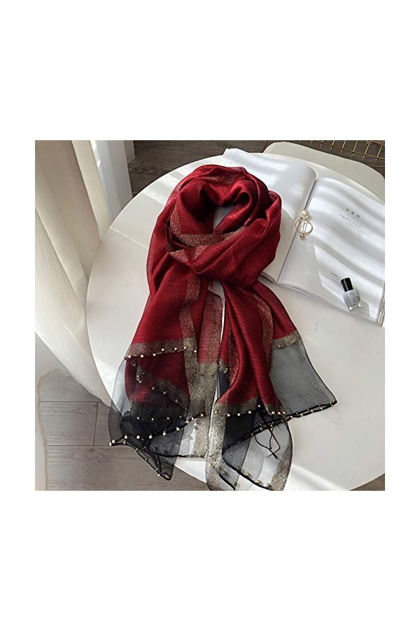 GCC Foulard Femme Soie Ultra-Léger Écharpe,Automne Et Hiver Sauvage Foulard en Soie Couleur Unie Écharpe Longue Décoration Ch