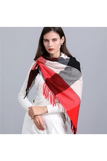Foulard Femme Soie Cheveux pour De Hiver en Echarpe Écharpe Carrée pour Femmes, Châle Et Écharpe, Écharpe À Franges À Carreau