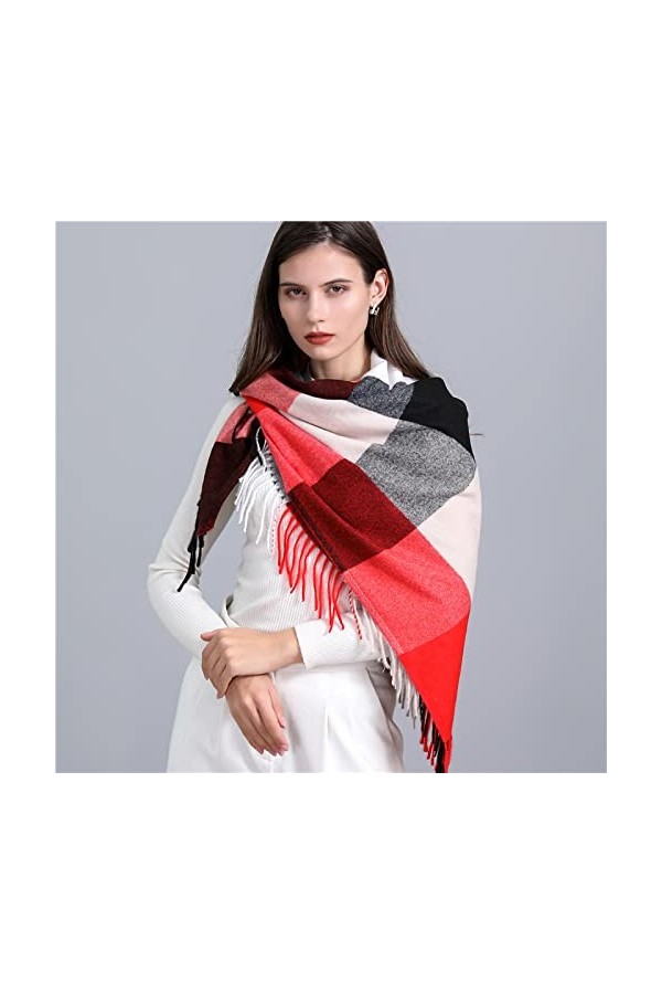 Foulard Femme Soie Cheveux pour De Hiver en Echarpe Écharpe Carrée pour Femmes, Châle Et Écharpe, Écharpe À Franges À Carreau