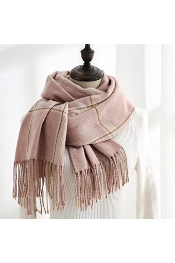 Foulard Femme Soie Cheveux pour De Hiver en Echarpe Écharpe Longue Et Chaude À Carreaux pour Femmes, Design Classique, Rose