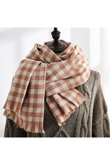 Foulard Femme Soie Cheveux pour De Hiver en Echarpe Mesdames Design Classique Style Littéraire Plaid Girls Long Épais Écharpe